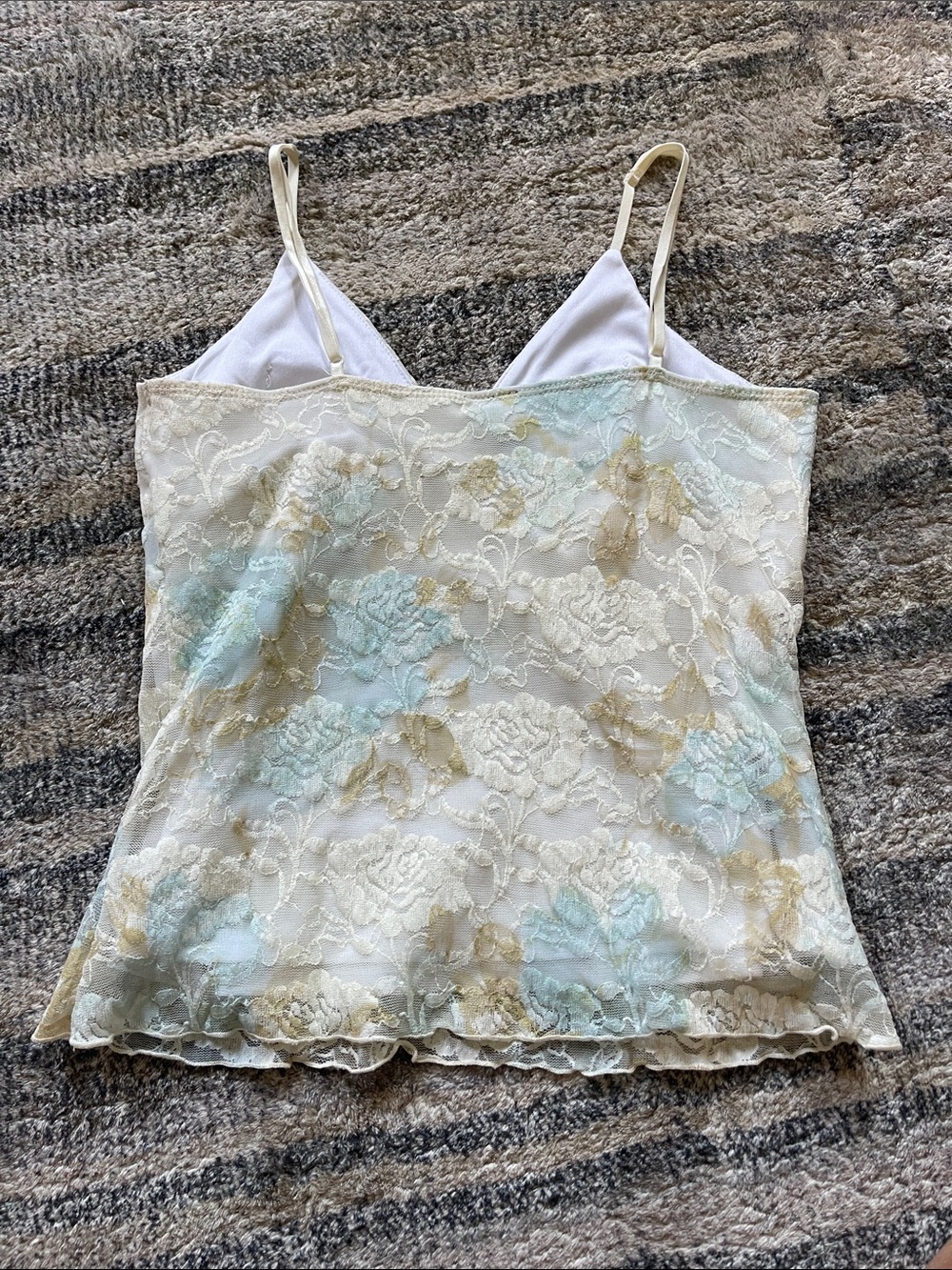Vintage Floral Lace Cami Top - Cream & Light Blue by Unknown Brand - Picture 2 of 2